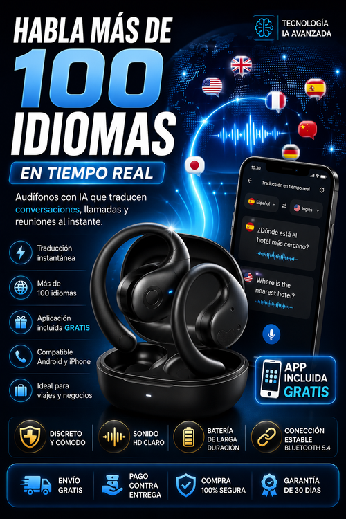 Auriculares con IA habla entiende y conecta en mas de 70 idiomas